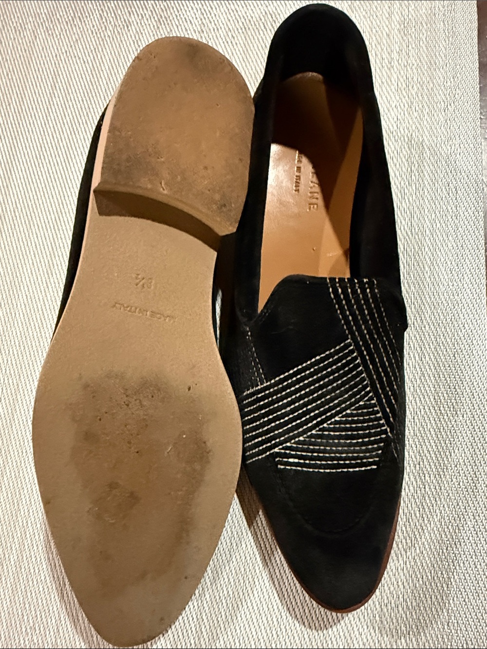Everlane Black Suede Pointed Loafers with Contrasting Stitching size 8 1/2 - Picture 4 of 6